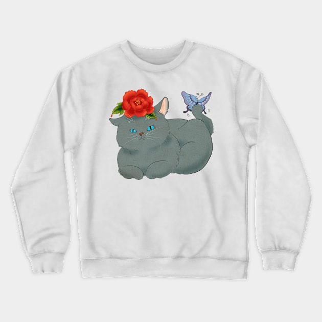 Minhwa: Cat and Butterfly C Type Crewneck Sweatshirt by koreanfolkpaint